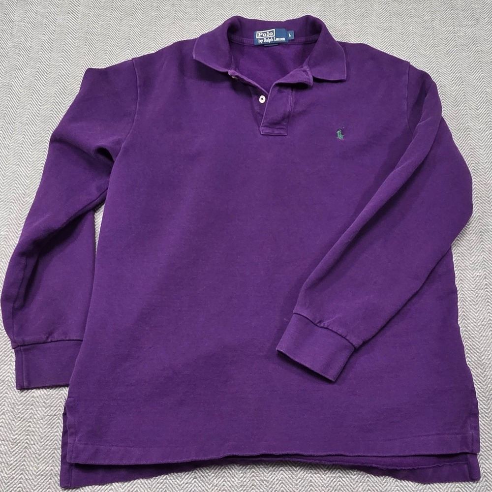 Polo Ralph Lauren‎ Mens Large Purple Long Sleeve Polo Shirt Green Pony Logo